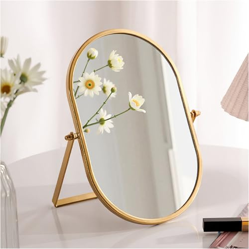 Numjeg Tabletop Mirrors Makeup Mirror Portable Vanity with Metal Frame Desk Table Mirror with 180°Adjust Dressing Room Rotate Good for Bedroom Bathroom