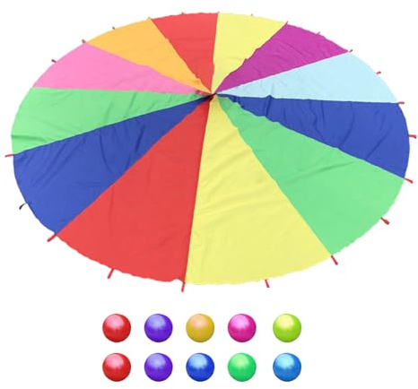 Parachute Game, Outdoor Parachute Exercise Toy, 6FT Play Parachute Tent Multicolored Parachute with Balls for Kids for Indoor Outdoor Exercise