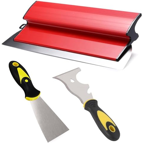 Flächenspachtel 40cm, Edelstahlklinge Spachtel Werkzeug Set mit 9-in-1 Malerspachtel Glättspachtel mit Ergonomischem Griff für große Arbeitsbereich Wand Bau