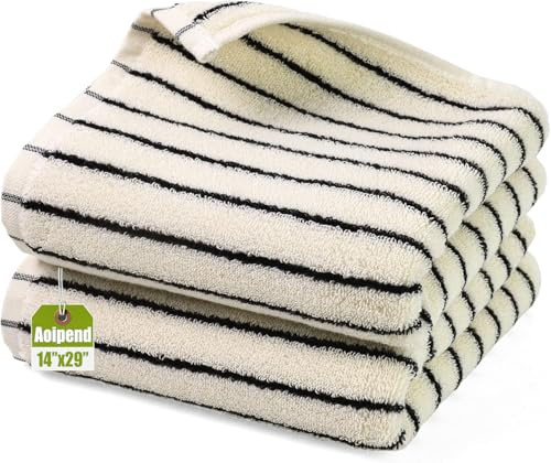 Toallas de mano de algodón natural, 14 x 29 pulgadas, rayas blancas y negras, decoración vintage de cocina, para baño, uso de invitados, adultos y niños
