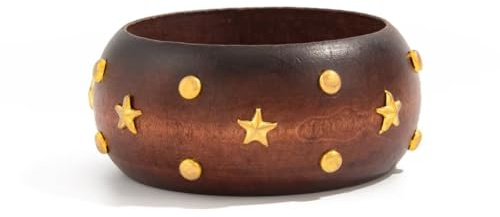 Blue Drop Chunky Wooden Bangle Bracelet for Women Star Bracelets Brown Wood Wide Cuff Bangle Ethnic Boho Vintage Punk Jewelry