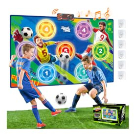 FUHSY Electronic Scoring Football Game Set for Kids, Indoor Outdoor Soccer Target Mat with 3 Game Modes Voice Prompt & 2 Soft Balls, Wall-Mounted Soccer Target Toy for Boy Girl Birthday Gift Ages 3-12