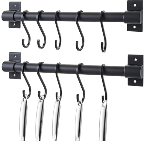 WENLISELL 2 PCS 30cm Wall Mounted Kitchen Utensil Rail with Sliding Hooks | 10 Sliding Hooks, Aluminium, Utensil Hanging Rack Storage Rail, For Towel Spoon Fork Gloves, Storage Rail