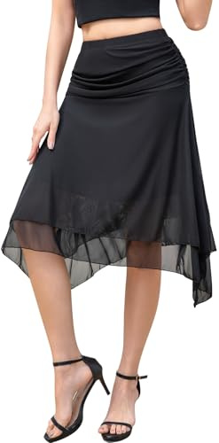 Genfien Gonna Donna Vita Alta Midi in Tulle Trasparente a Strati con Fodera Orlo Asimmetrico Lunghezza al Ginocchio Elegante a Forma A Estate