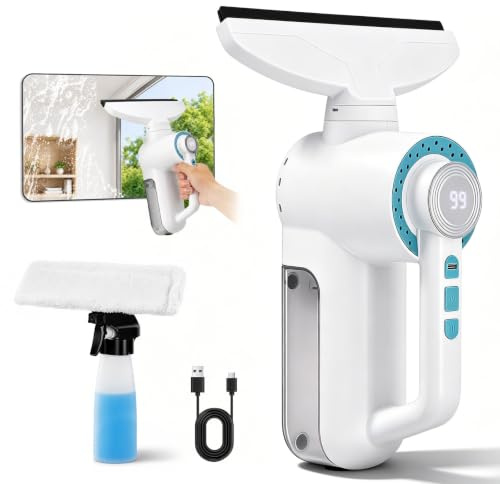 20000RPM Window Vacuum Cleaner Cordless mit LED Digital Display, 3000mAh Powerful Suction Electric Cleaner Water Tank, Window Steam Cleaner for Windows Mirrors Tiles Car Glass, Streak-Free