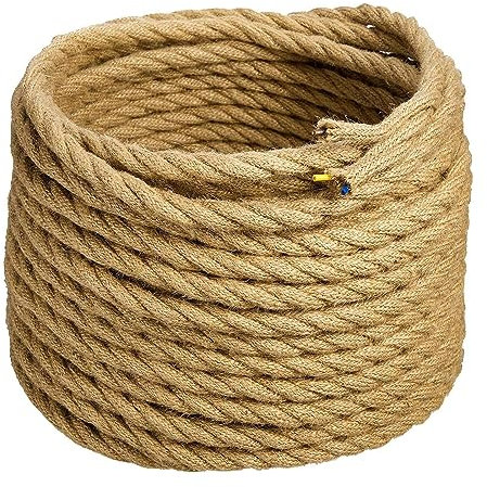 GreenSun Textilkabel 3 adrig - 5 Meter 3 x 0,75 mm² Vintage Lampenkabel Stromkabel Textilummantelt Stoffkabel Retro Kabel mit Erdung Gewebekabel Seilkabel für DIY Hängeleuchten, Jute
