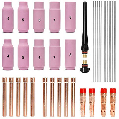 Wisamic WIG Schweißzubehör Verschleißteile Set 36pcs, Spannhülsen + Gehäuse + Keramikdüsen + Wolframelektroden für WP-26 WIG-Schweißbrenner