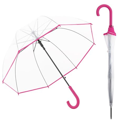 Derby Ombrello lungo Hit Lang AC Trasparente Rosa I per donna con pulsante I Si apre con una semplice pressione del pulsante I Forma a campana I Stabile e resistente al vento