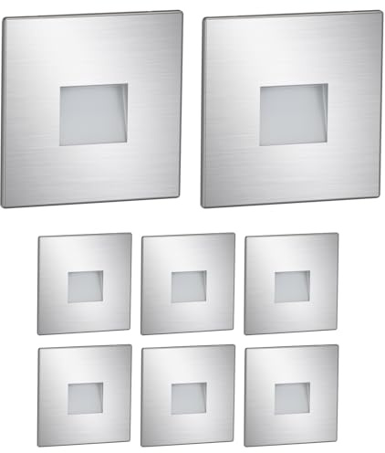 ledscom.de 8x LED Treppenlicht/Wandeinbauleuchte FOW für innen und außen, Downlight, eckig, edelstahl, 85 x 85mm, warmweiß