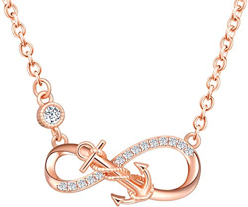 INFINIONLY Damen Anhänger, Ohrring und Armbänder, 925 Sterling silber Schmuck-Sets, Anker und Unendlichkeitssymbol schmuck-Satz, roségold, Intarsien Zirkon, Geburtstag Weihnachten Geschenk
