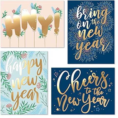 Sweetzer & Orange New Year Cards with Envelopes, Set of 24 Holiday Greeting Flyers, 300gsm Note Cards with 120gsm Envelopes, Happy Holidays & Thank You Decor Sheets