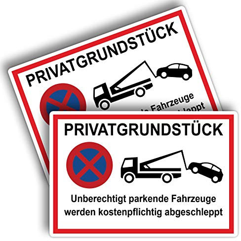 2 Stück Privatgrundstück Schild unberechtigte parkende Fahrzeuge werden kostenpflichtig abgeschleppt 20 x 30 cm aus stabiler PVC Hartschaumplatte 3mm mit UV-Schutz von STROBO