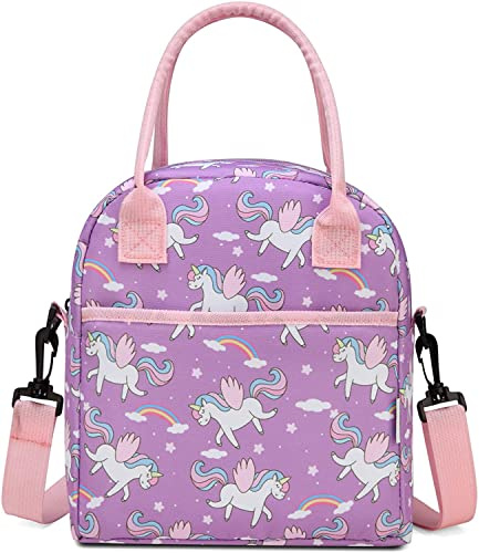 VASCHY Bolsa Almuerzo Infantil, Bolsa Termica Porta Alimentos para Niñas Bolsa Merienda Infantil Bolsa Termica Comida 8.2 Litros para la Escuela con Asa y Correa Desmontable, Unicornio
