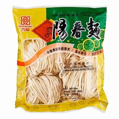 Nouilles Chinoises Nature YangChun 340g - Larges, à base de Blé tendre - Pour soupes et plats sautés - Marque Six Fortune (Lot de 4 sachets)
