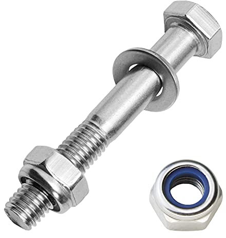 Sechskantschrauben mit Schaft M10x120 mm inkl. Sicherungsmuttern & Unterlegscheiben M10 aus Edelstahl A2 (20 Stück) | Maschinenschrauben - Stoppmuttern - Beilagscheiben von MESAROS®