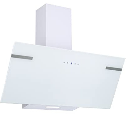 Respekta Cappa aspirante senza ingombro/cappa inclinata 90cm / struttura in metallo bianco con pannello copriluce in vetro/funzione di espulsione e ricircolo dell'aria / CH58090WA+ / A+ / 43-63 dB