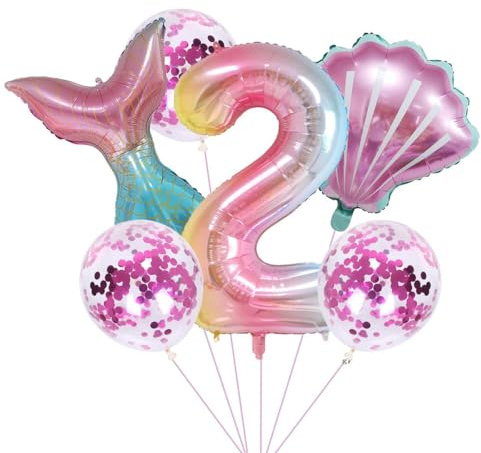 Meerjungfrau Geburtstag Party Dekoration Set 2 Jahre Mädchen Bunt Meerjungfrau Ballon 40 XXL Zahl 2 Zahlen Ballon 2. Kinder Geburtstag Mädchen FolienBallon LatexBallons meerjungfrau Ballon Deko