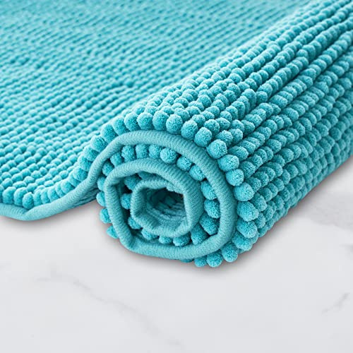 Decomira Badematte rutschfest WC Vorleger mit Ausschnitt | Als Badteppich Set kombinierbar | Chenille Badezimmer-Teppich Bad-Vorleger waschbar | Für freistehende Toiletten | Petrol Türkis - 45x45 cm