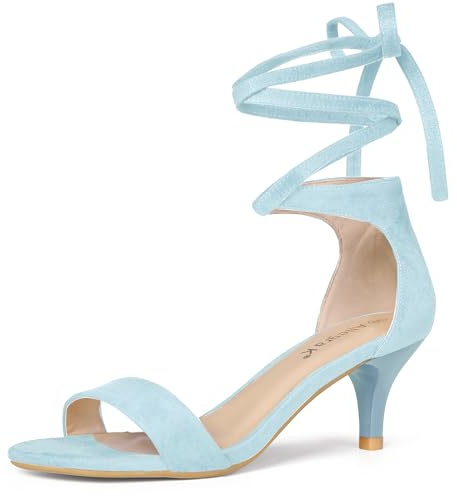 Allegra K Women's Kitten Heel Lace Up Sandals | 2 3/8 inches Heels for Women, Open Toe Kitten Heel Sandal in Faux Suede, Comfortable Heel, Summer Dress Shoes