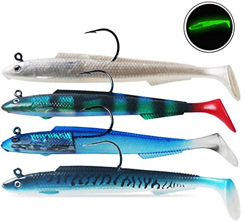 Njord Kalastus Gummifische mit Jigkopf 15cm 30g | Zander Gummiköder Zander | Gummifische Zander Köder Gummifisch Set | Gummiköder Angelköder Set Raubfisch Köder | (4er Set)