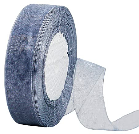 45m Organzaband Grau 25mm Breit Chiffo Geschenkband,Transparentes Organza Bänder Chiffonband Schleifenband Dekoband Geschenkverpackung Deko Band Tüllband für Weihnachten Hochzeit Taufe Geburtstag