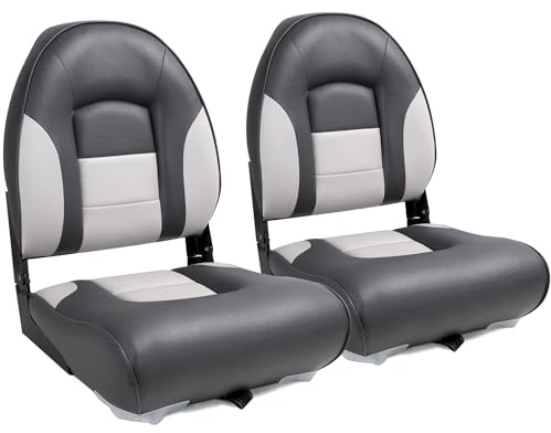 NORTHCAPTAIN Deluxe A Pair of Marine High Back Folding Fishing Boat Seat,Stainless Steel Screws Included,Charcoal/Light Grey(2 Seats)