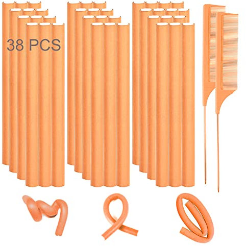 Bigodini flessibili per capelli, 38 pezzi da 24 cm, aste flessibili per arricciare i capelli, aste flessibili in schiuma morbida, senza calore, per capelli lunghi per dormire e 2 pettini in acciaio
