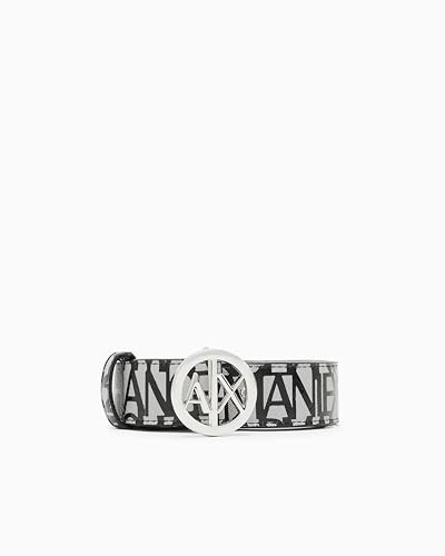 Armani Exchange Damengürtel mit Allover-Logo, Beige/Schwarz, 75