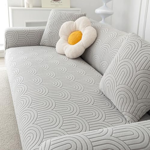 TANYAZ Housse Canapé 1/2/3/4/5 Places avec Accoudoirs, Housse Canape Extensible, Velours Jacquard épais Protege Canape Universelle, Housses pour Meubles Protection (Color : Grey, Size : 3 Seater)