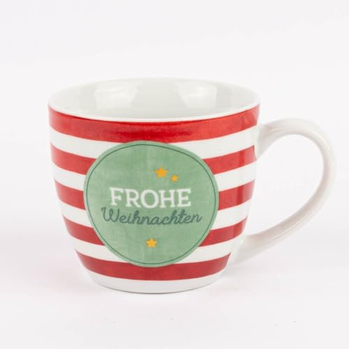 Maxi Tasse aus Porzellan Frohe Weihnachten Sterne Streifen rot 400ml von La Vida