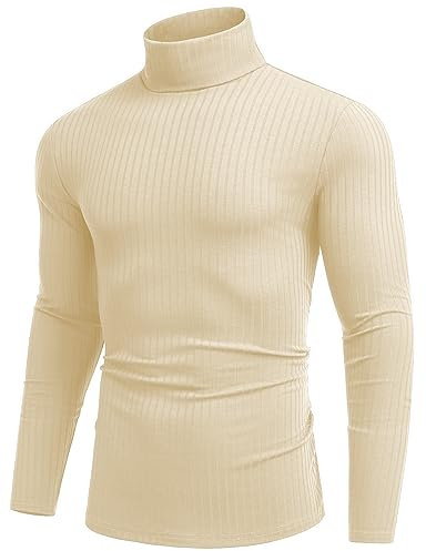COOFANDY Men's Turtleneck Jumpers Lightweight Long Sleeve Tops for Men Ribbed Knitted Jumper Basic Sweater