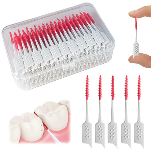 WQINX Mjuk interdentalborste i silikon, tandborste, korrigerande interdentalborste, anpassningsbar interdentalborste, engångsborste, lämplig för rengöring av tändernas hälsa (röd, 160 st)