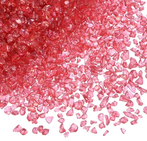 sourcing map 200 g zerkleinerte Glassplitter, 2–4 mm, glänzende Galvanik, unregelmäßig, zerbrochene Streusel, klobiges Glas zum Basteln, Kunstharz, Kunst, Dekoration, Vasenfüller, transparentes Rot