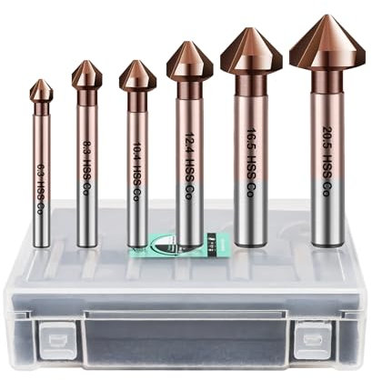 LEKOMESH Kegelsenker Set für Metall - Senker Bohrer Set 6 Stück Ø 6,3-20,5 mm aus HSS Stahl Kobalt-Senkbohrer-Set für Rostfreier Stahl Eisen Aluminium Holz, M35, Rundschaft