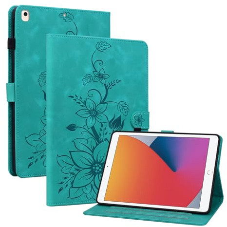 Rosbtib Custodia iPad 9°/8°/7° generazione 10,2 pollici 2021 2020 2019, Slim Fit Folio Pieghevole Cover con Slot per schede Chiusura Magnetica Cover iPad 10.2, Gigli verdi