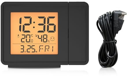 BALDR Projection Alarm Clock, Digital Projector Clock for Bedroom Ceiling, Large Time, Date & Snooze Function Projecting Clocks for Bedrooms with Indoor Temperature - USB Cable Powered (Included)