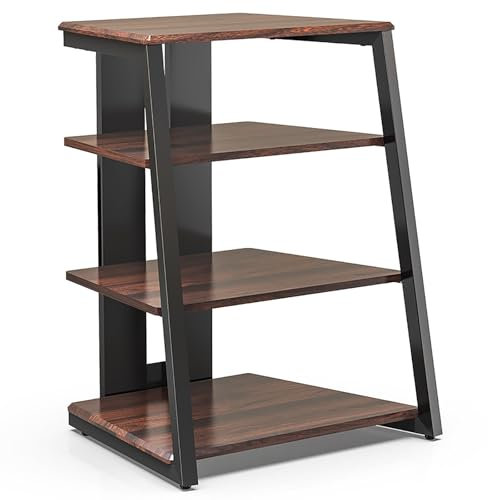 Mehrschichtiges bodenstehendes Hi Fi Rack,4 Etagen Plattenspieler Regal，Starke Tragfähigkeit，tv-möbel & phonomöbel，Mit Heckstaukasten，Verstellbare Tischbeine，Geeignet für Wohnzimmer,Schlafzimmer,Büro