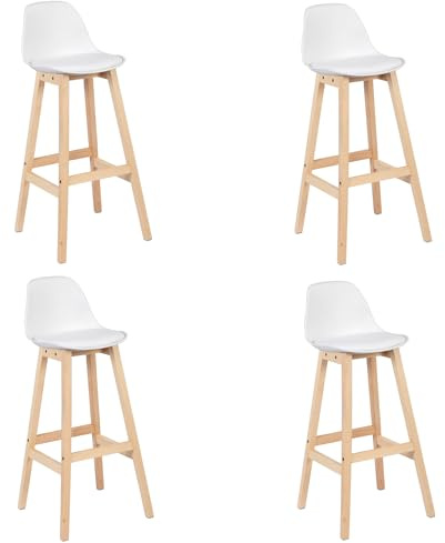 WOLTU Barhocker 4er Set, mit Lehne, aus PU Holz, Weiß