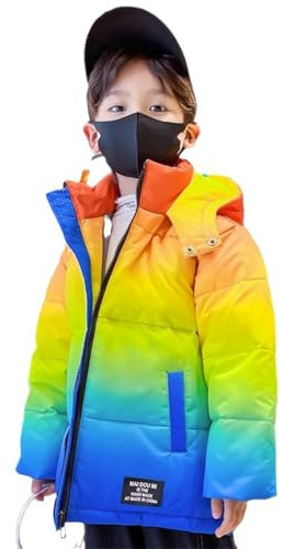linboo Winterjacke Jungen Kinder Wintermantel Verlaufsfarbe Parka mit Kapuze Dick Warm Steppjacke Outdoor Mantel Baumwolljacke Winddicht Kapuzenjacke