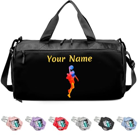 Sac de Sport Personnalisé avec Nom, Sac Polochon Personnalisé pour Hommes et Femmes, Cadeau pour Les Amateurs de Fitness/Voyage - avec Poche Sèche et Humide et Compartiment à Chaussures - Noir