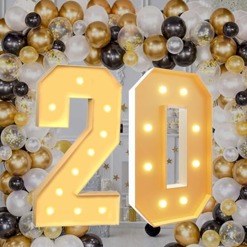 Lot de 20 chiffres lumineux de 7,9 m pour fête d'anniversaire de 20 ans - Grand bloc lumineux en mosaïque prédécoupé en mousse pour mariage et anniversaire de bébé