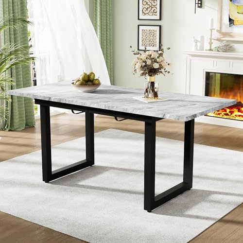 Merax Erweiterbarer Esstisch, moderner einfacher rechteckiger Esstisch ausziehbar, 140/180x80x75 cm, Beton-Optik+Schwarz