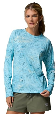 Columbia Womens PFG Super Tidal Tee Long Sleeve Fishing Shirt, Vintage Blue Hooked Up, X-Small
