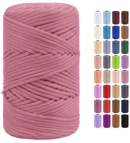 Polyester Braided Macrame Cord 3mm, Thick Durable Soft Crochet Cord for Making Bags,DIY Crafts, Wall Hanging, Plant Hangers, Strong Macrame Cord for Jewelry Making (328ft, Dusty Rose)