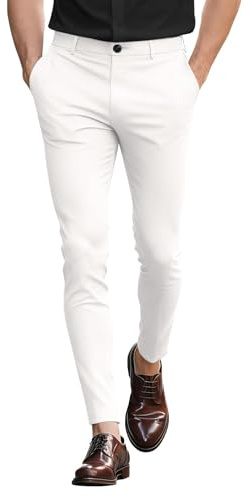 GINGTTO Pantalones Chinos Hombre Slim Fit para Hombres Elásticos Pantalón Hombre Skinny Ajustado Trousers Tapered Leg Blanco 28