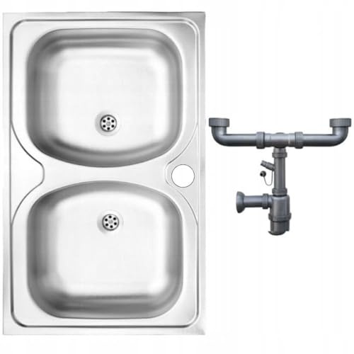 DomoDomo - Évier de cuisine inox à poser 80x50 cm satiné - évier 2 bacs sans égouttoir compact - évier inox cuisine résistant avec siphon inclus