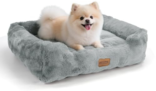 Nobleza Cama Perros Pequeños, Cama Gatos Peludo y Mullido, Felpa de Burbujas Ultra Suave, Acolchado Reforzado, Funda Desenfundable Fácil Limpieza, Base Antideslizante, 55x45x20cm, Gris
