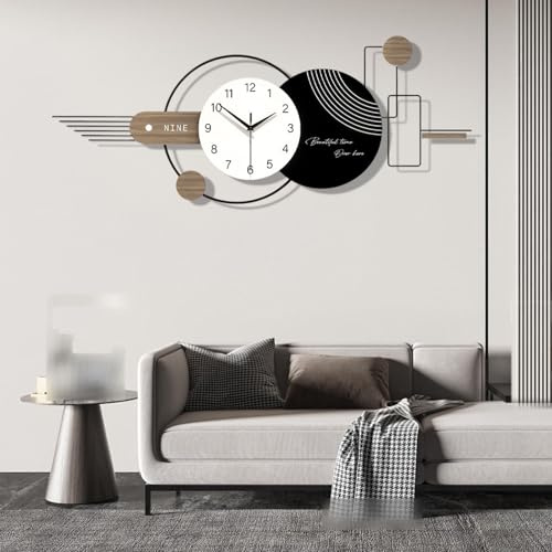 GSWBO Modern Große Wanduhr, Stille wanduhr Ohne Tickgeräusche, Kreativer Minimalistisch Stil Dekorative Wanduhr, Metallrahmen, für Küche Schlafzimmer Büro,100 * 40 cm (Schwarz und Weiß)