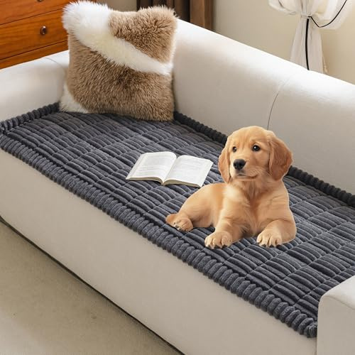 MYSKY HOME Sofa Überzug für Haustiere - Sofabezug 2 Sitzer Sofaschoner rutschfest, Sofadecken für Sitzfläche, Weich Sofa Cover Couch Überzug, Sofa Auflage, 70 x 150cm, Dunkelgrau