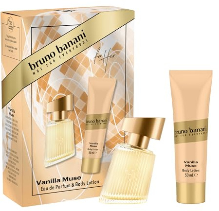 bruno banani Vanilla Muse Eau de Parfum für Damen und parfümierte Bodylotion, Vanilleduft, anziehend und feminin, 30 ml, 50 ml